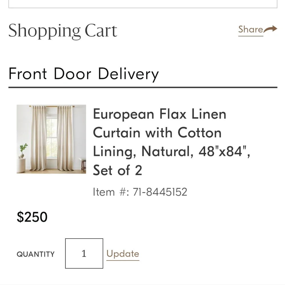 West Elm flax linen curtain. Natural 48×84 in pole pocket and hidden tab top
